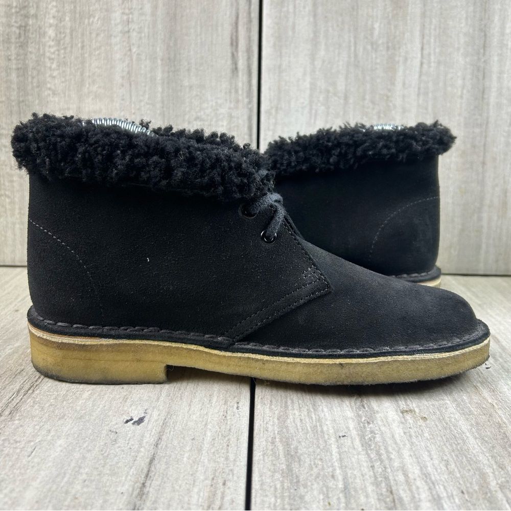 Clarks Originals Desert Chukka Boot Black Suede Cuff Lined Shoes Womens Size 6 - Picture 4 of 10
